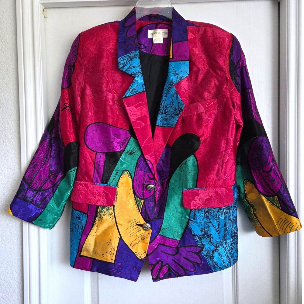 Vintage Rainbow Collection Picasso Art Print Blazer Multicolor Abstract 80s 90s